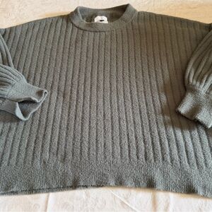 aerie Cozy Oversized Ribbed Crewneck Sweater in Sage Green